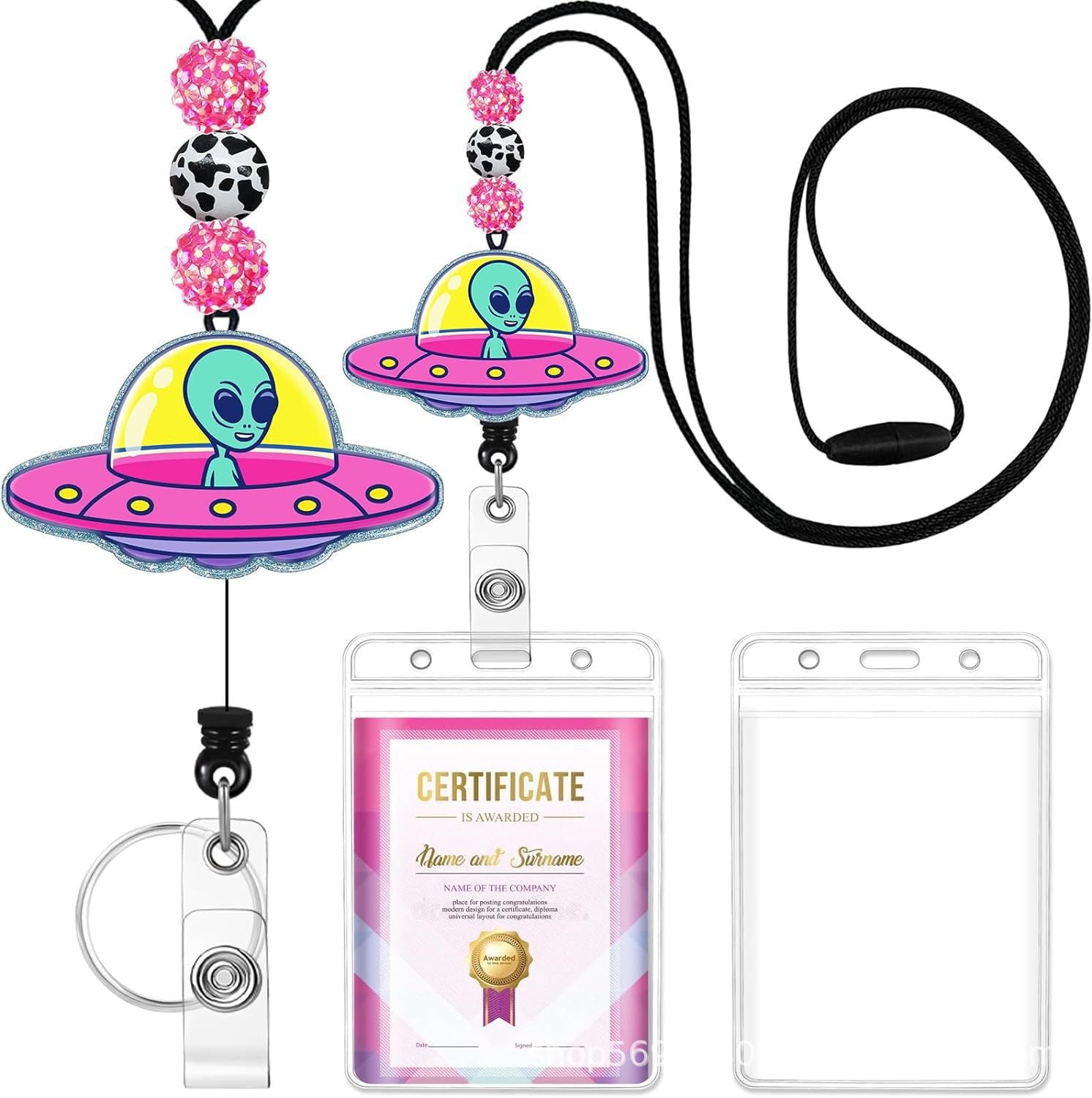 Wholesale Badge Reels Cow Leopard Print West Highland Cow Rainbow Sunflower Card Holder Silicone Beaded Lanyard Retractable Keychain